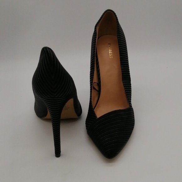 Express Womens Slip On High Heels Black Flocked Stripe Pointed Toe Stiletto 10 - Picture 3 of 9